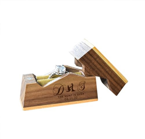 Smallduuck rustikale Ringträger Box personalisierte Hochzeit hölzerne Ring-Box für Hochzeitstag Ring-Boxen Hochzeit Ring-Halter mit Name/Datum Schmuck Geschenk-Box für Hochzeit/Antrag/Verlobung