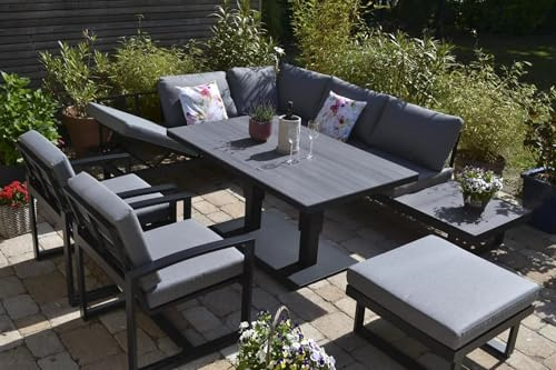 bomey HPL Ecklounge Beltona grau +2 Lounge Sessel I 150x90cm Lift Tisch höhenverstellbar I Ecklounge in grauem Design