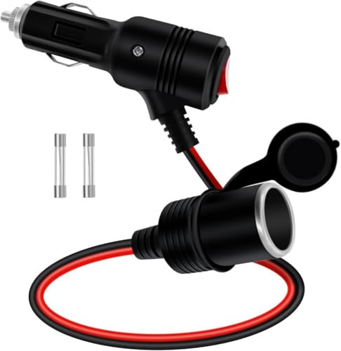 HuaLiSiJi Zigarettenanzünder mit Schalter Zigarettenanzünder Verlängerung mit Schalter 14AWG KFZ Ladegerät Verlängerungskabel 12V 24V für PKW, LKW, Wohnmobile (0.5m)
