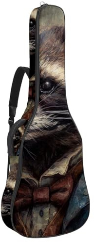 Schöne Gitarrentasche für 40/41/42 Zoll Gitarren Wasserdicht Mehrere Taschen Vintage Waschbär Muster, Mehrfarbig Nr. 04, 42.9x16.9x4.7 in, Gitarrentasche