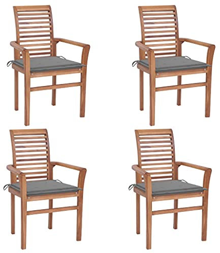 CVNIMV Loungesessel für den Außenbereich, Loungesessel für die Terrasse, Terrassen-Sets, Esszimmerstühle 4 Stück mit grauen Kissen, Gartenmöbel aus massivem Teakholz für die Terrasse im H