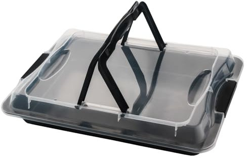 Barlket Molde rectangular para tartas con tapa, molde antiadherente de 11 x 16 pulgadas con tapa y asa, soporte para tartas para transporte a fiestas, reuniones y picnics
