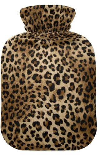 Wärmflasche mit Bezug, Leopardenmuster, Tier, 1 l, auslaufsicher, Wärmbeutel für Handfußwärmer, Nacken, Schulter, Rücken, Muskelschmerzlinderung, Kältekompresse
