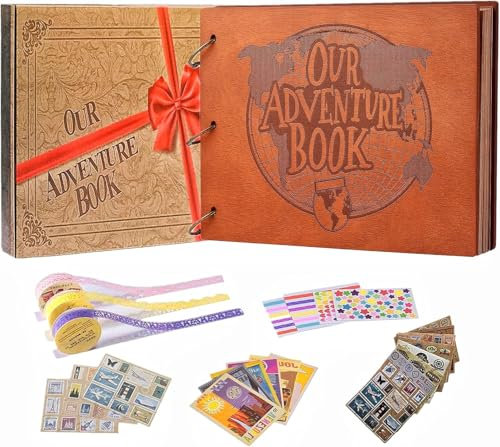Adventure Book 3D Wooden Cover Scrapbook Photo Album 11.92 x 7.62Timeless Memory Journal for Unforgettable Adventures&Precious Moments-Ideal for Anniversaries,Travel&Couple Gifts (3D Wooden Letter)