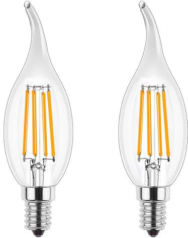 ProCrus E14 Lampadina Led Dimmerabile,Piccola Candela A Vite Edison Per Lampadari,C35 Bianco Caldo 2700K,350LM,4W (35W Equivalenti),Trasparente,2 Pack