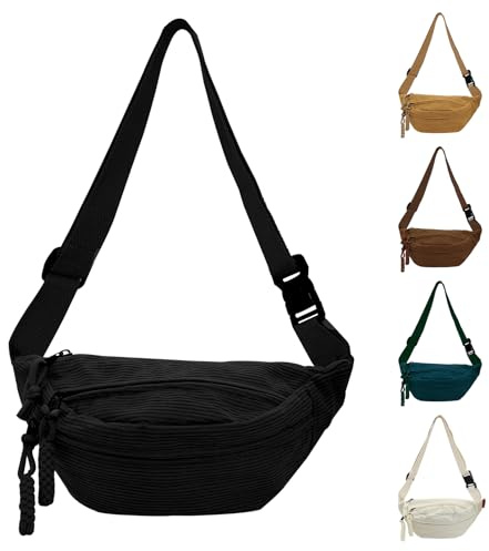 Bauchtasche Damen Cord, Cord Bauchtasche für Damen, Crossbody Bag Frauen Kord Bauchtasches Kord Bauchtasches Frauen Klein für Outdoor Sport Reise Laufen Schule (Schwarz)