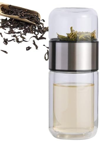 Générique Infuseur à thé, infuseur à thé en verre à double paroi, tasse à thé portable avec séparation de l'eau et du thé, bouteille infuseur à thé pour le bureau et les voyages