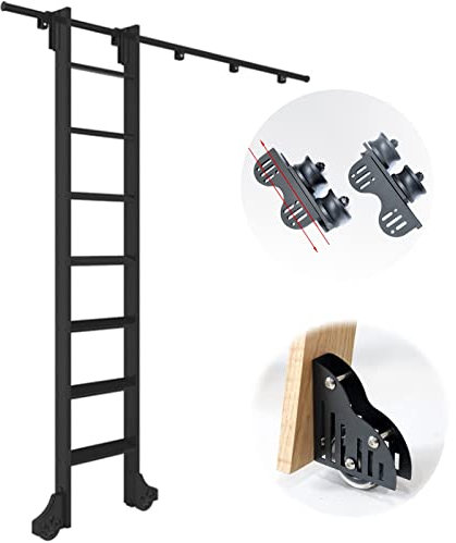 CHENRUIQI Set Completo di ferramenta per Scale scorrevoli retrattili, Binario Mobile per Scale da Biblioteca, Binario sospeso per Scale mobili per casa/Interni/soppalco, con Ruote a rulli PE