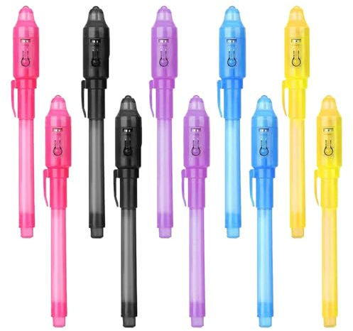 Stylo à Encre Invisible,10pcs Stylo Encre Invisible avec Lumiere UV,Stylo Espion pour écrire Message Secret,Crayons à Encre Invisible,Stylo Invisible,Stylo Magique,Cadeau Anniversaire Enfants Invites