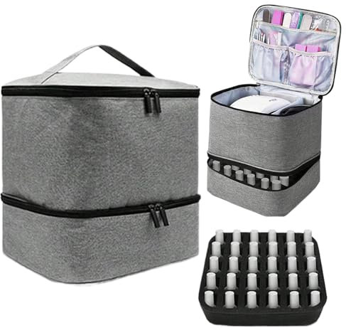 Jeorywoet Nail Polish Organiser Large Capacity Double Layer Nail Varnish Storage with Handle & Zipper Nail Polish Storage Waterproof Makeup Bag for Women Travel Supplies, Nail Polish Organiser