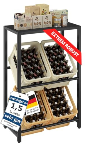 STEELSØN Macondo Getränkekistenregal 4 Kisten, mit Ablage, Schwarz, Metall | Stabiles Getränkeregal, platzsparend, Kistenregal, Kastenständer für Getränke- & Obstkisten, Bierkistenregal, Obstkistenregal