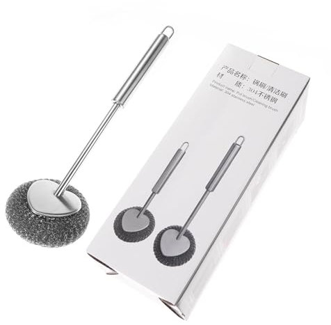 Zasdvn Steel Wool Scrubber Pads, Stainless Steel Scrubber, Stainless Steel Wire Sponge Pot Brush With Handle, Cleaning Metal Scrubber Set, Cookware Cleaners, Wire Cleaning Ball For Pan Pot Dishwashing