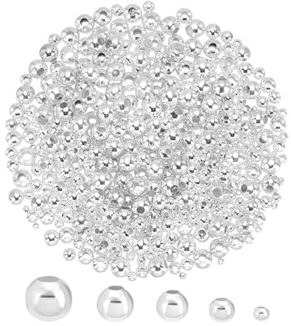 UNICRAFTALE 500 Stück 5 Größen Silberperlen Runde Abstandsperlen Metall Abstandsperlen Kleine Lose Perlen Für DIY Armband Halskette Schmuckherstellung Bulk Handmade Supply
