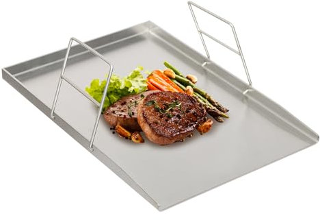 Piastra per barbecue, 49 x 32,5 cm, in acciaio inox, con manici, piastra Plancha, per barbecue a carbonella e barbecue a gas