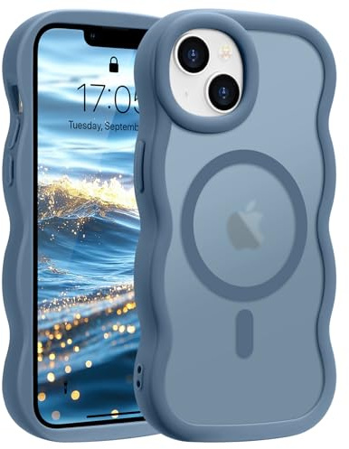 Pepmune Cover per iPhone 14/13 Compatibile con MagSafe, Blu | Cornice Ondulata Forma Magnetica Custodia. Traslucida Opaca Protettiva Sottile Antiurto Case per Donne Ragazze.