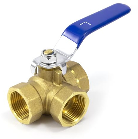 L Vanne à Bille 3 Voies, DN20 3/4'' Femelle Filetage Robinet à Bille Laiton, Robinet à Boisseau Sphérique avec Poignée à Levier en Acier Inoxydable, Vanne d'arrêt