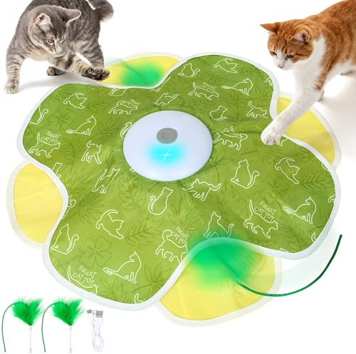 PUHOHUN Juguetes para Gatos, Juguetes Interactivos para Gatos Adultos de Interior, Recargable con Movimiento y Pluma, Estimulación y Juegos de Caza, Silencioso, San Valentín (Verde)