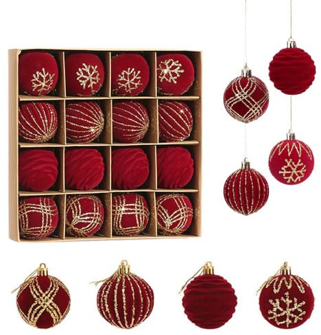 16 Stück Weihnachtskugeln Rot Set, 6CM Weihnachtsbaumskugeln Weihnachtsdeko mit Aufhänger Bruchsicher, Christbaumschmuck Kunststoff, Christbaumkugeln Weihnachtsbaumschmuck für Weihnachtsdekoration