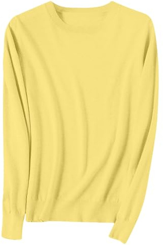 Generisch Jersey de mujer de manga larga - Jersey de punto con cuello redondo y V, elegante, de un solo color, de otoño e invierno, jersey de punto fino, suéter cálido, jersey básico, jersey de