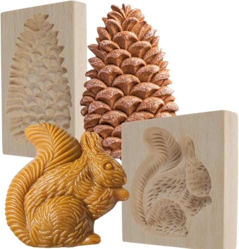 2 Stück Keksformen aus Holz, Ausstechformen Tiere 3d Geschnitzt Einfaches Entformen Glatt Verschleißschutz, DIY Backformen Backwerkzeuge Küchen Zubehör, für Kekse Schokolade Muffins Mondkuchen