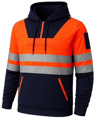 Men's Hi Vis Pullover Hoodie Workwear Safety High Visibility Sweatshirt S-3XL – Orange/Navy, Yellow/Navy, Navy/Yellow, Navy/Orange