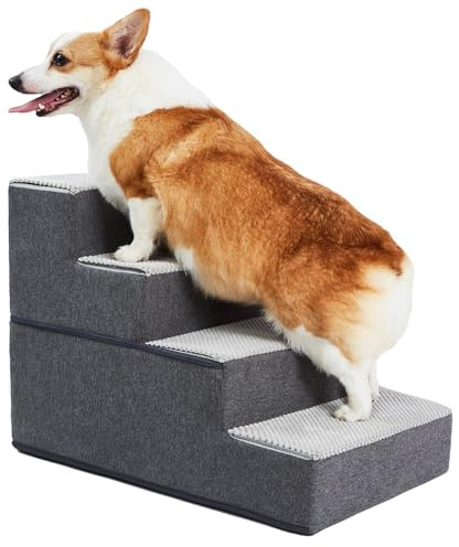 Dog Stairs for High Bed, 4-Step Dog Steps for Bed, Pet Steps for Small Dogs and Cats, Non-Slip Balanced Pet Ramp Indoor, Grey