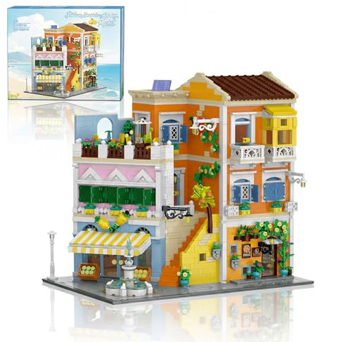 MikaBrical Italienisches Stadthaus Klemmbausteine, 4017 Teile | Europäische Häuser Architektur mit Limonenladen und Pizzeria, Bauset für Erwachsene, Kompatibel mit Youmko YM010