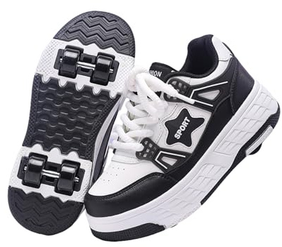 Hixingo Kinder Schuhe mit Rollen, Rollschuhe Schuhe für Mädchen, Abriebfest Skateboardschuhe 2-in-1-Multifunktional Sneaker 30-40 EU