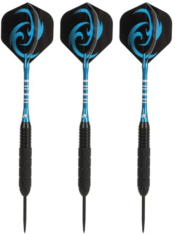 Set di Freccette con Punta in Acciaio per Bersaglio, Freccette con Punta in Metallo con Canna in Ferro Antiscivolo, Aste in Alluminio, Alette Extra, Affilatore, Confezione Regalo (Blue)
