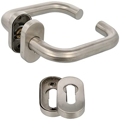 Amig - Set di maniglie con rosetta per porte | Mod. 3OD | 139 x Ø19 mm | Quadretto da 8 mm | Design elegante e semplice | Acciaio inossidabile 18/8 argento opaco