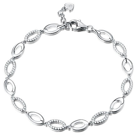 Diamond Treats Pulsera de Plata para Mujer,Pulsera de Eslabones Ovalados de Plata DE Ley 925 sólida con Circonitas Cúbicas Brillantes Lujosa Pulsera de Mujer de 16.5 cm - 20.3 cm
