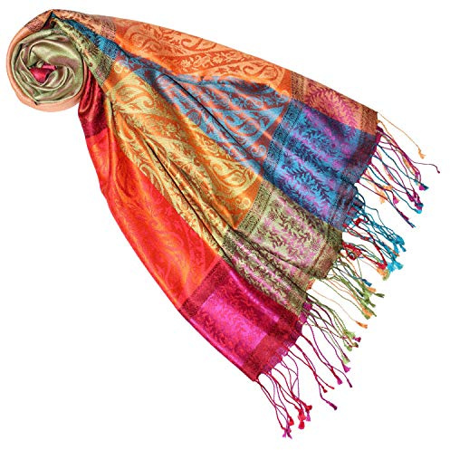 Lorenzo Cana Pashmina Schal Schaltuch jacquard gewebt 100% Seide Paisley Muster Seidenschal Seidentuch Seidenpashmina mehrfarbig 70 x 190 cm