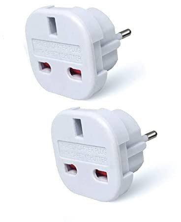 Pack of 2 Travel Adaptor | UK to European Plug Adapter Converter (Euro Type C, E, F) 3 Pin to 2 Pin Type G, EU Plugs for Europe Accessories,Italy,Cape Verde,Poland,Spain,Turkey,Greece,Bulgaria
