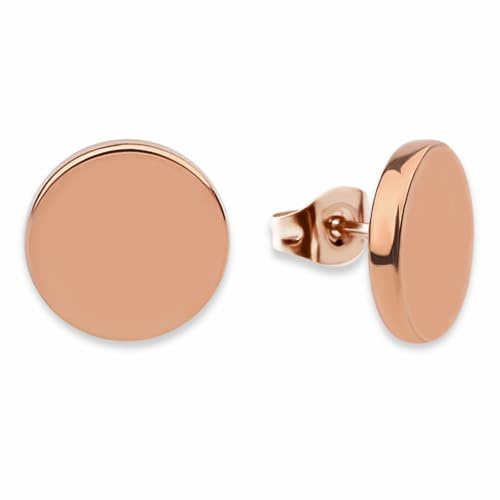 Ohrringe rund für Damen - Wasserfest | Flache Knopf Ohrstecker in Geschenkbox | Minimalistische Edelstahl Kreis Stecker in Gold - Silber - Rosegold - Schwarz