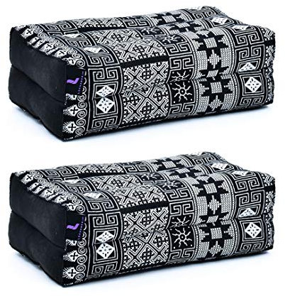 LEEWADEE Set de 2 Bloques de Yoga pequeños – Cojines para Pilates, Almohadas para el Suelo Hechas a Mano de kapok, Set de 2, Negro