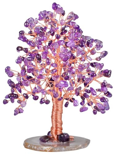 Nupuyai Amethyst Edelstein Baum Achat Scheibe Basis Geldbaum Wohn Deko | Lebensbaum Edelstein Figur, Heilstein Feng Shui Deko für Zuhause Büro, Glücksbaum Hochzeitsgeschenk Damen