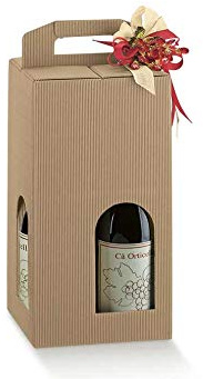 5 scatole per 4 bottiglie vino verticali modello bordolese, borgognotta robuste strenne natalizie cartone accoppiato e maniglia esterna cm.18x18x34 h 4 onde avana