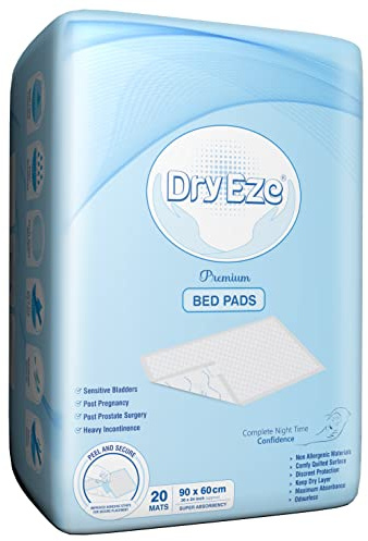 DryEze Super Absorbent Disposable Incontinence Bed Pads for Mattress Furniture Sofa Chair Protector Pet Training, Puppy Pad - High Absorbency Mats (90x60 cm (Pack of 20))