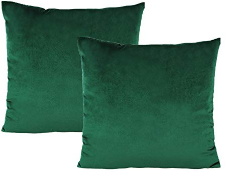 VAKADO Juego de 2 Fundas Decorativas de Almohada y cojín, cuadradas, 40 x 40 cm, Terciopelo Verde Oscuro/Verde Esmeralda, para Navidad, para Coche, sofá, Dormitorio, Oficina, decoración de hogar