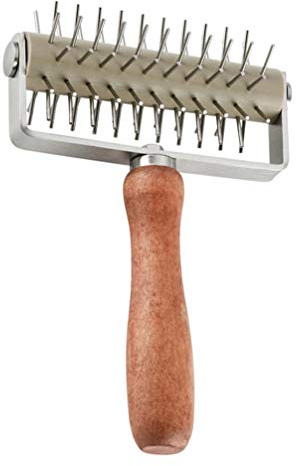 Hemoton Wooden Handle Stainless Steel Pizza Needle Drill Baking Rolling Pin Pizza Dough Roller Food Grade Tool