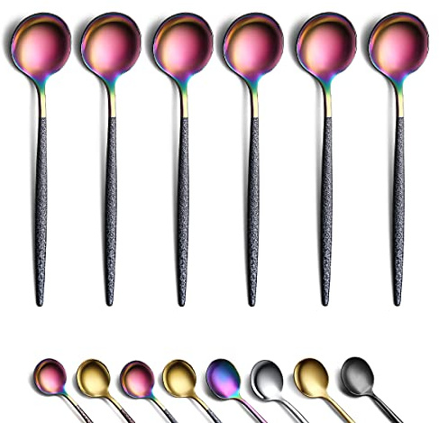 Berglander Goldmund Schwarz Gehämmerter Griff Kaffeelöffel 6er-Set, Edelstahl Kleine Mini Demitasse Espresso Mocca Latte Löffel Besteck, Teelöffel Dessert Zuckerlöffel Geschirrspüler Sicher