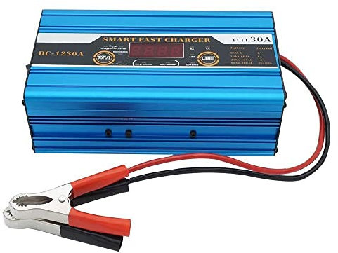 Riloer Cargador de batería, cargador de batería inteligente de 12 V 30 A, carga rápida, pantalla LCD para caravana, autocaravana, barco, coche, motocicleta
