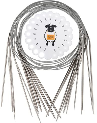 Aeelike 11pcs Rundstricknadeln, 60 cm Rundstricknadel Set aus Edelstahl mit Nadellehre, 1,5-5,0 mm Rundstricknadel Stricknadeln für Socken, Metall Rundstricknadeln Set für Anfänger und Stricker