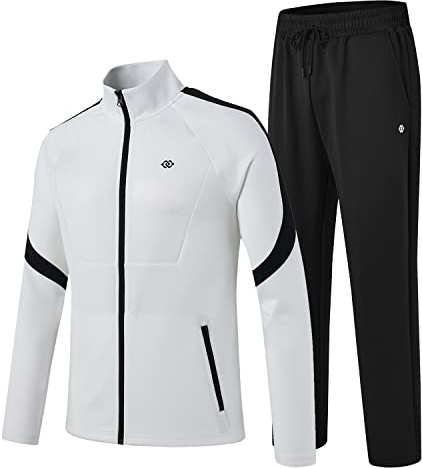 MoFiz Tute da uomo Set manica lunga causale Full Zip Running Tuta sportiva per gli uomini 2 pezzi, Aa-bianco e nero, Large