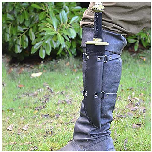 Qistes Mittelalterliche Vintage-Messerscheide, Outdoor-Beinschutz, einfach zu tragen, Assassinen-Dolch-Beinscheide, Renaissance-Cosplay-Zubehör, mittelalterlicher Stil aus Kunstleder in Schwarz