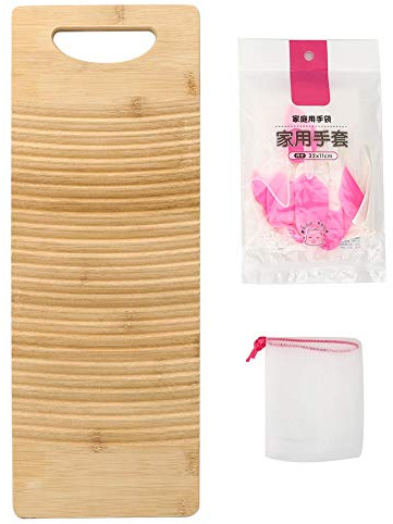 Tomotato Assi per Lavaggio in Legno, Tavola da Lavare in bambù con Design Ondulato Leggera e Portatile per la Pulizia Manuale dei Vestiti Accessorio per Casa e Viaggi