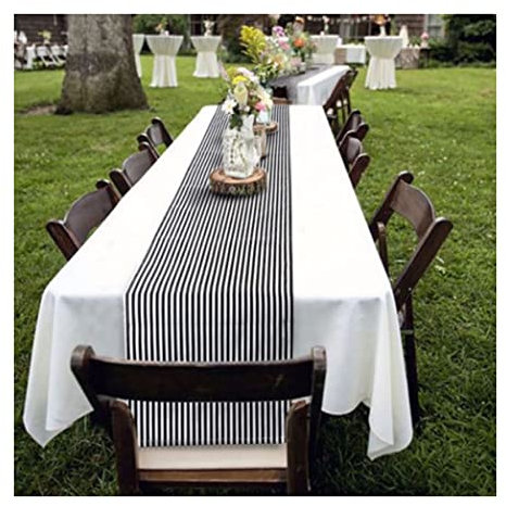 Lieson Esstisch Tischläufer Deko, Polyester Tischläufer Abwaschbar Weihnachten Tischläufer Wohnzimmertisch Gestreift Muster Schwarz Weiß 30x220CM