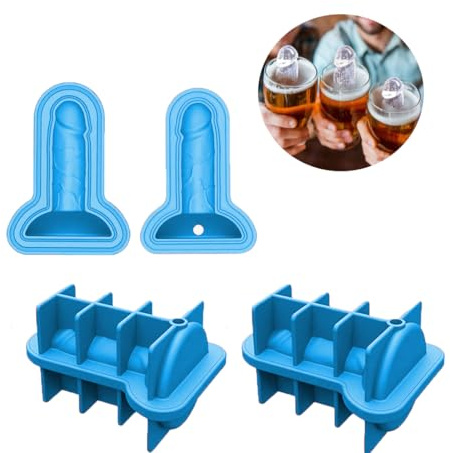 2er Eiswürfelform Penis Schokoladenformen Silikon Form BPA-frei Eiswürfel 3D Backform mit Deckel Eiswürfelschale Lustig Süßigkeitenform Flexible Eiswürfelbehälter für Cocktail Schokolade Blau