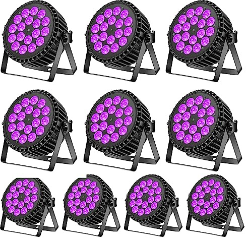 Ukfog 200W 18 LED Par UV+RGB Bühnenlicht Strahler, DMX512 Discolicht, 8CH Partylicht, Strobe/Sound/Aktiv Modus Beleuchtung DJ Lichteffekt für Show Bar Party Musikfestival Halloween(10er-Pack)