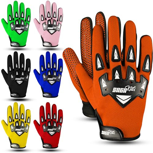 SAGA SPORTS Guanti da moto per bambini Guanti da motocross durevoli e confortevoli Abbigliamento da moto perfetto per il tuo bambino (Arancia, X-Large [10-12 Yrs])